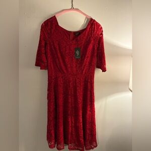 Red Lace Dress | Women’s 2X | Elegant Lace Sleeve Dress | NWT